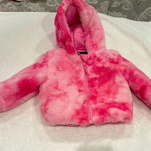 Cozy Kids Faux-Fur Hooded Puffer Jacket in Bright Pink